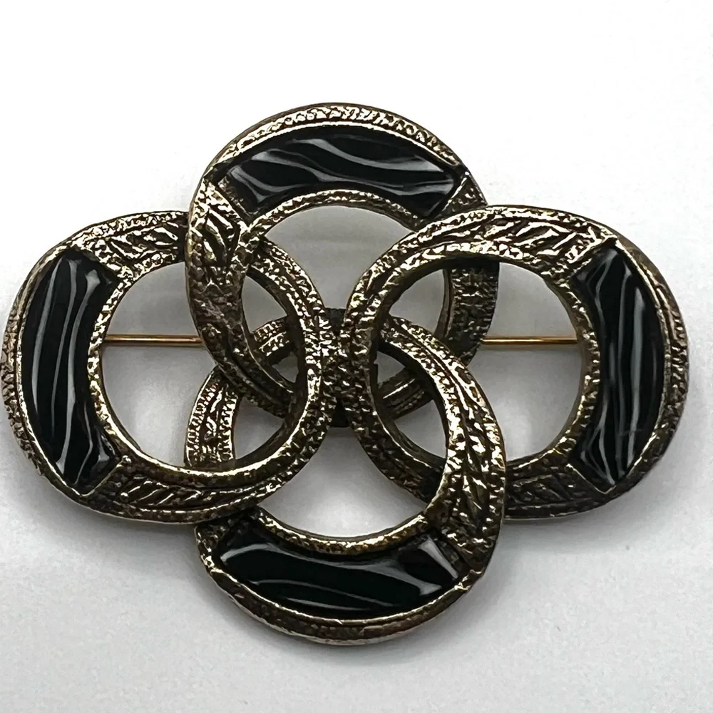 Vintage Celtic Black and Gold Brooch